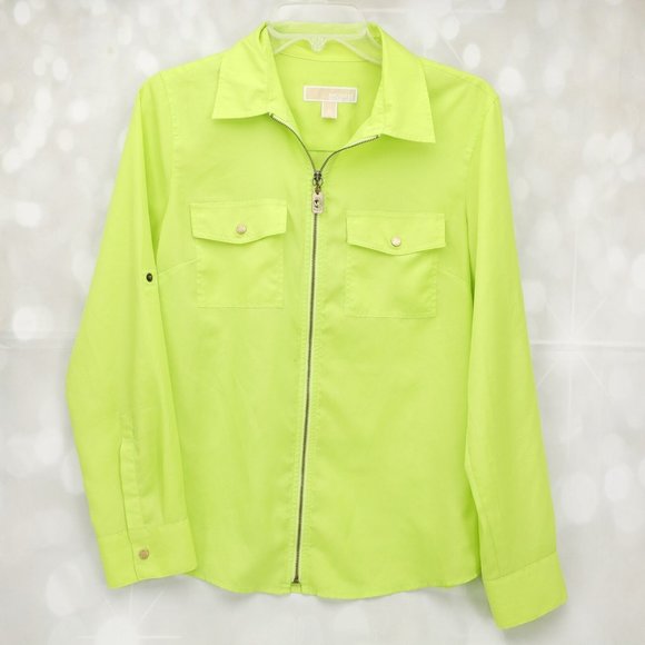 Michael Kors Designer Collared Long Sleeve Full Zip Blouse Top W/Front Pockets - Picture 1 of 7